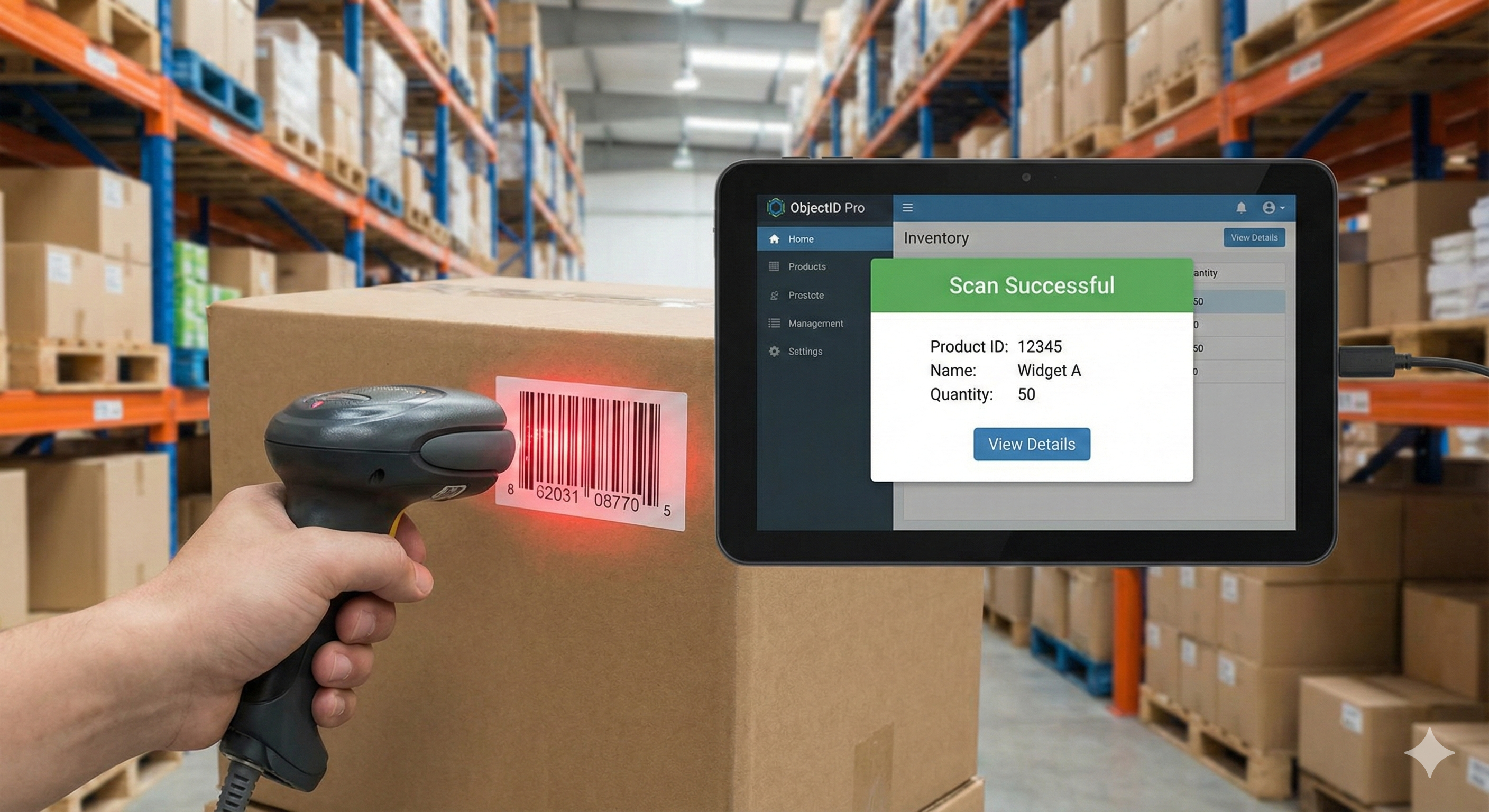 ObjectID Pro Inventory Management System Interface showing product scanning