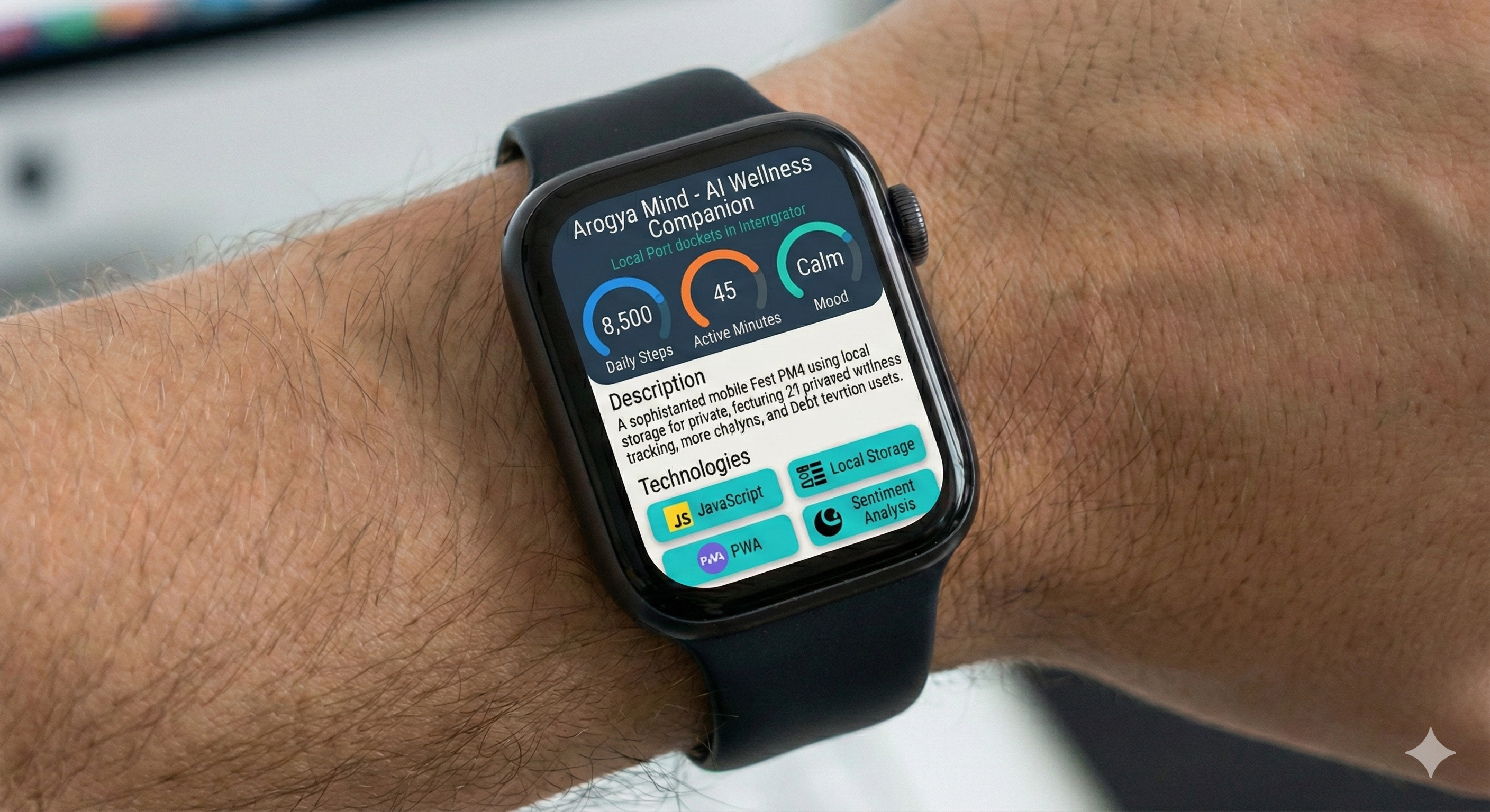 Arogya Mind Wellness Companion mobile interface showing health tracking